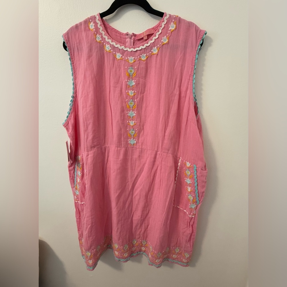 Simply Southern Pink Sleeveless Embellished Dress XXL NWT